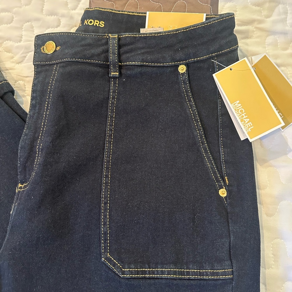 NEW Michael Kors Selma Straight Crop High-rise Women's Dark Blue Jeans 16 - Picture 2 of 7